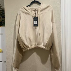 New True Religion zipper cinched hoodie in birch /travertine